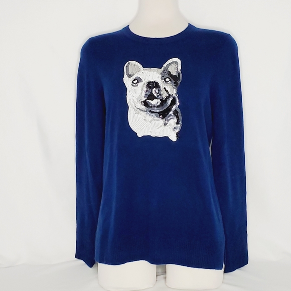 Cashmere Crewneck Pullover With Sequin Dog - Picture 2 of 9